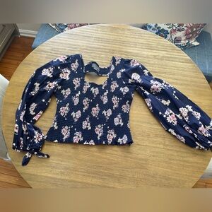 NWOT Anthropologie PufF Sleeve Smocked Cotton Blouse Size S Purple